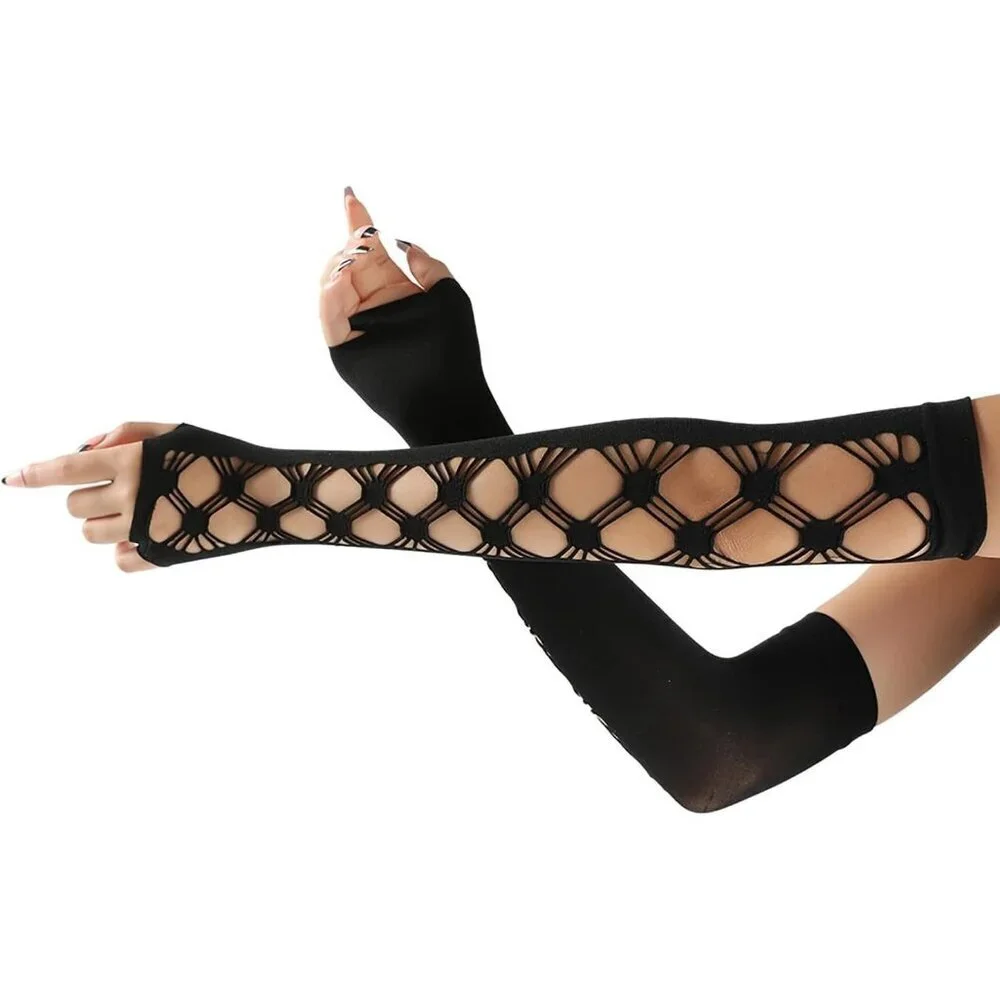 Women's Fishing Halloween Black 5 Net Gloves Fingerless Gothic Accessories